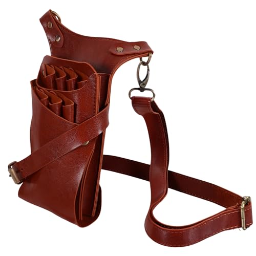 NULYLU Scissors Bag for Hair Stylists Barber Comb Pouch Leather Toolkit Scissors Pocket Hairdressing Accessories Holder (Brown)