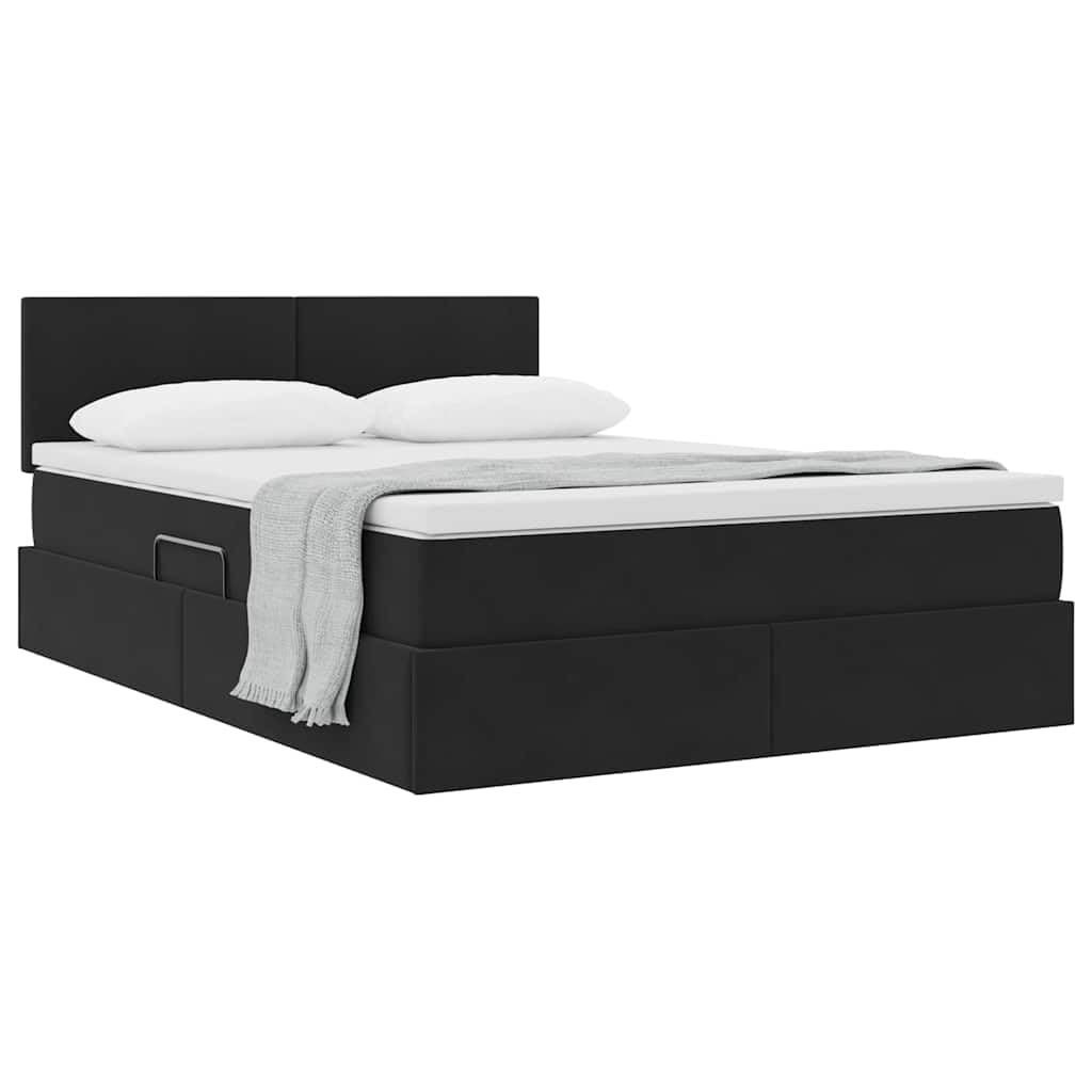 Cama tapizada de 120 x 200 cm con colchón y somier de láminas – Cama de almacenamiento con mecanismo de elevación hidráulica, funda de terciopelo, color negro