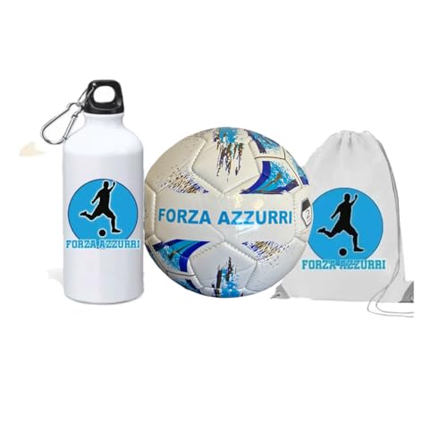 Pallone n.2 mini con i colori del Napoli e scritta Forza Azzurri + una borraccia in alluminio e una sacca in nylon con stampa dei colori della tua squadra del cuore!