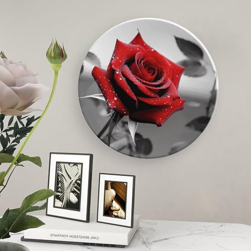 Plato decorativo Black and White Red Rose 8 pulg miniatura 5