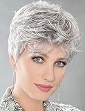 SEVENCOLORS Short Grey Silver Wigs for White Women Natural Layered Pixie Cut Wigs with Bangs Synthetic Short Gray Hair Wig for Older Women