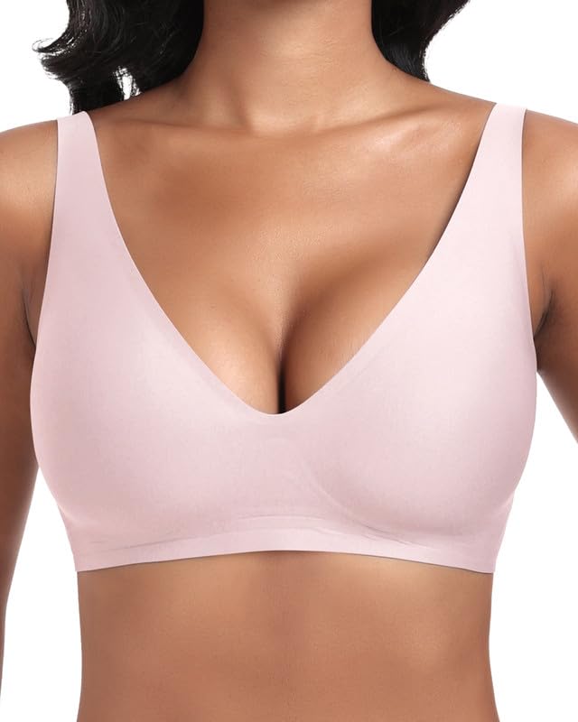 Jiuday Tiefer V Push Up BH ohne Bügel for Damen Bequemer BH für Große Brüste Starker Halt Seamless Soft Bra Bügelloser Gepolstert Nahtloser Glatter Bralette