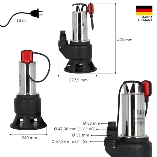 Foto von T.I.P. Extrema 600/14 CX Edelstahl Schmutzwasser Tauchpumpe - Baupumpe mit 36.000l/h Leistung, Wasserdicht, Robust für Flüssigkeit bis 95°C, 30194