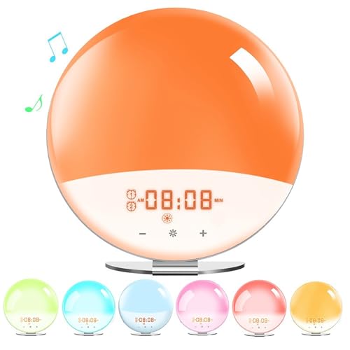 Reloj despertador Sunrise con sonidos de sueño, luz de despertador regulable para niños y adultos, lámpara de luz nocturna con 8 sonidos naturales