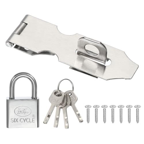 Image of PATIKIL Door Lock Hasp Latch 3 Inch, Stainless Steel Safety Hasp Lock Clasp Hinge Packlock(30mm) with Screws /Key for Door Gate Cabinet Closets, Silver