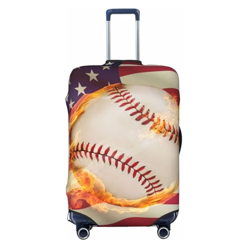 Baseball Ball With Flag Print Luggage Covers For Suitcase,Elastic Washable & Stretchable Suitcase Covers For Luggage, Anti-Scratch - Fits 18-32 Inch Luggage-No Luggage Included
