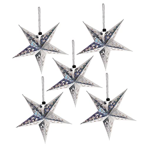 DOITOOL Paper Star Light 5pcs Star Ornament Lampshade Silver Christmas Decor Easy Assembly for Party Wedding