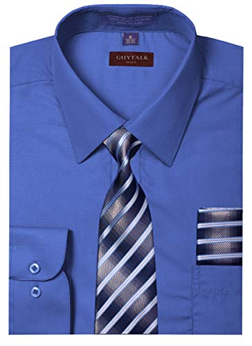 Guytalk Mens Dress Shirt with Matching Tie and Handkerchief(30 Colors, XS-5XL)