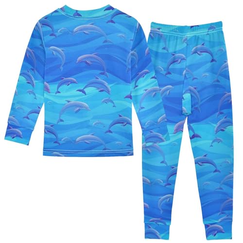 Pajama Sets Long Sleeve Blue Dolphins Swimming Pattern Soft Comfy Sleepwear 2 Piece PJS 3-8T3