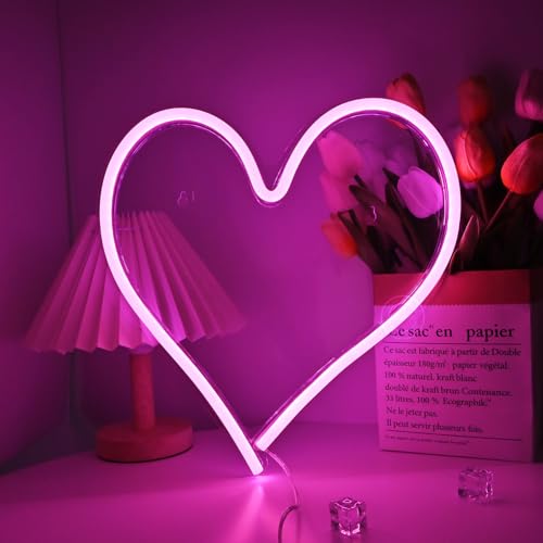 Image of Britrio LED Neon Light Sign, 13.4 inchx12.6 inch Heart Shape Neon Sign Wall Hanging Sign Wall Art for Bar Bedroom Living Room Kid's Room Party,Home Decor Neon Night Light USB Powered(Pink Heart)