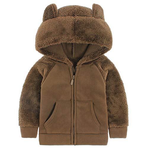 YAGATA Bear Ears Shape Fleece Warm Hoodies Clothes Light Jacket Sweatshirt Outwear for Baby Boys Toddler Zip-up Hooded Jacket (Coffee 120)