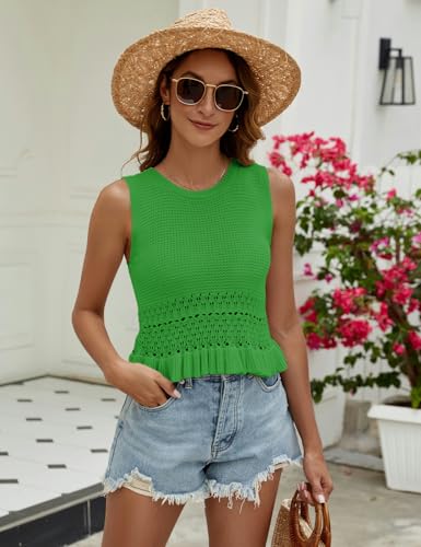 Image of CiCiBird Women Cute Crop Sweaters Vest Knit Sleeveless Pullover Tops Crochet Ruffle Hem Tank
