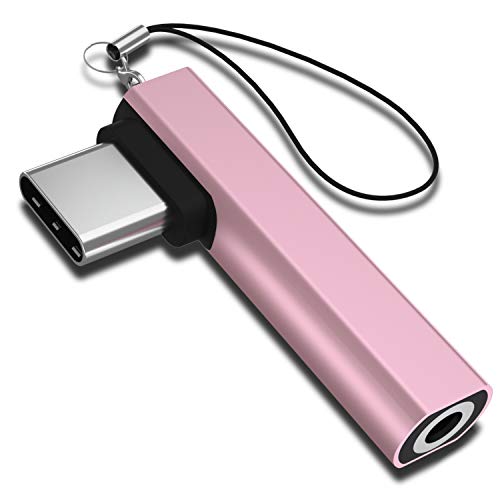 VIMVIP USB-C to 3.5mm Headphone Jack Adapter, USB Type C Audio Aux Jack Adapter Converter with Portable String (Rose Gold)