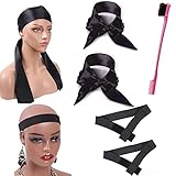 Black Edge Elastic Band Melted Bands for Lace Wigs Edges with Velco Ends, Elastic Headband Edge Laying Band For Baby Hair Closure Frontal Wigs,Styling Tools Set Control Band for Making Wigs (Black)