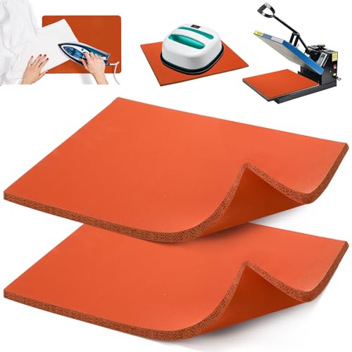 WRINGKIT 2 Pack Silicone Heat Press Mat 15 x 12 Inch Washable Heat Press Pad Double Sided 0.34 Inch Thick Transfer Sheet for Vinyl Ironing Insulation Transfer Crafting T Shirt Iron Red