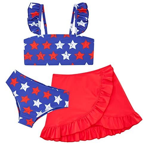 Image of ALISISTER Girls Swimsuit 3 Piece Bathing Suits Summer Bikini Tankini Sets with Cover Up Skirt for 4-12 Years