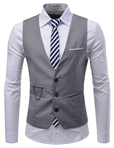 TheLees SVE Mens Slim fit Chain Point 3 Button Vest Gray US XS(Tag Size M)