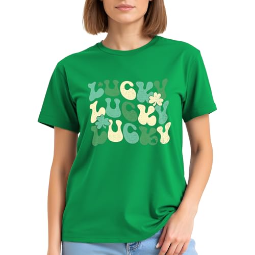 Image of St Patricks Day Shirt Women-Irish Shirts for Women Lucky Shamrock Tees Cute Lucky Short Sleeves