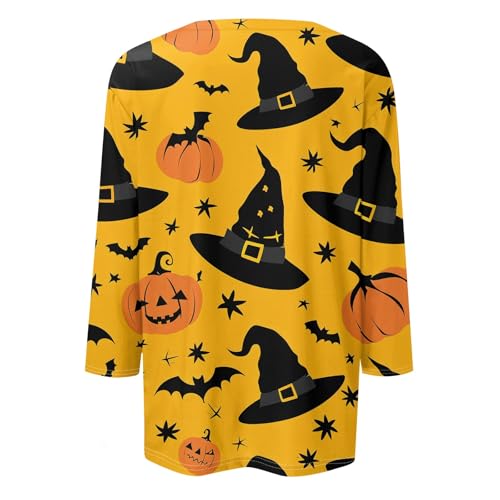 Halloween Shirts for Women 3/4 Sleeve Plus Size Crewneck Loose Fit Cute T Shirt Halloween Costumes for Women 2025