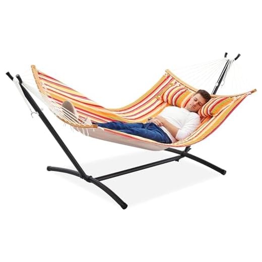 Zupapa Quilted 2 Person Hammock Curved Bamboo Spreader Bars, Heavy-Duty Double Hammock Swing, Folding Portable Large Hammocks for Camping Patio Yard, Carrying Bag Included