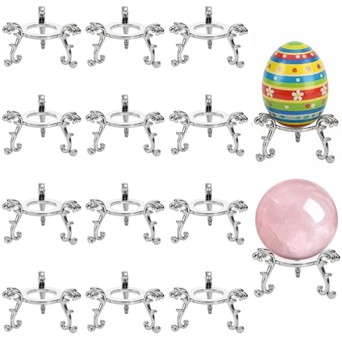 Jucoan 14 Pack Crystal Ball Stand 2 Inch Small Metal Silver Sphere Holder Stand for Displaying 40-80mm Sphere Crystals Globe Balls Decorative Rock Stone Egg Easter Egg Display Stand for Party