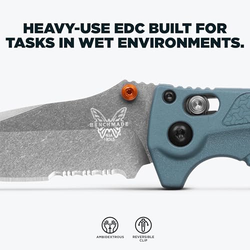 Benchmade - Mini Adira Outdoor, Water, Fishing Knife, Drop-Point Serrated Blade with Depth Blue Grivory Handle (18065S) - Image 3