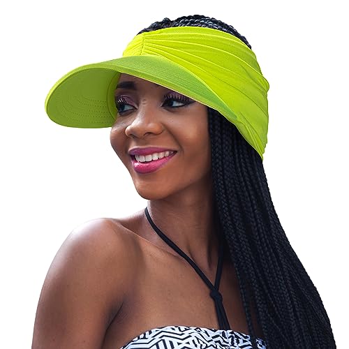 KAY RUK Sun Visor Hats for Women, Summer Visor Cap Adjustable Beach with Wide Brim for Sports Travel Hiking Neon Yellow