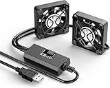 ELUTENG 2 in 1 Mini Ventilatore 40mm, Doppio USB Ventola Portatile Compatto PC Ventola con 3 Velocità Regolabili per PS5/Telefono/iPhone 16/ iPad Pro/Ricevitore/Xbox/Modem, Nero