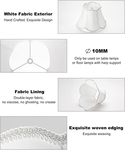 Bell Lamp Shades - Small, White Lamp Shades for Table Lamps, Double Layer Fabric Lampshades, Scalloped Spider Lampshade with 6 inch Harp, Hand Crafted Silk Cloth Lamp Cover (5.5 x 10 x 7.5 inch) - Thumbnail 3