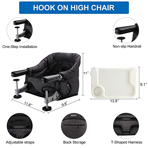 Hook On High Chair, Jozzve Clip On High Chair With Removable Dining Tray For Babies And Toddlers, Fold-Flat Storage Portable Baby Feeding Seat, Attach To Fast Table Chair For Home Travel (Navy) #TOP2