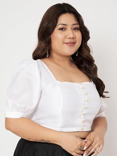 Image of studio rasa Women's Plus Size Silk Blend Button Down Crop Top for Wedding Festive Party