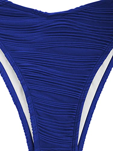 Image of ZAFUL Women Strapless Textured Bandeau Bikini 2 Piece Swimwear Cheeky Solid Lace up Bathing Suits