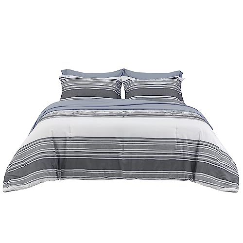 Image of Bedsure Queen Comforter Set 7 Pieces, Dark Grey Striped Bedding Set for All Seasons, Reversible, Cationic Dyeing Bed in a Bag with Comforter, Sheets, Pillowcases & Shams