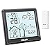Wetterstation Funk mit Außensensor, Funk-Wetterstation mit 1 Funksensoren für Innen/Außen, Multifunktionale Uhrzeit, Wecker, Thermometer, Hygrometer, 12~24H Wettervorhersage, LCD-Display, Schwarz