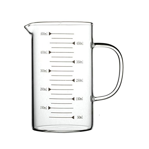 GuDoQi Messbecher Glas 0,5 Liter, Ergonomischem Griff, Dicke Wand, Klare Messungen, Hitzebeständiges Borosilikatglas Zum Backen Kochen Gießen Flüssigkeit