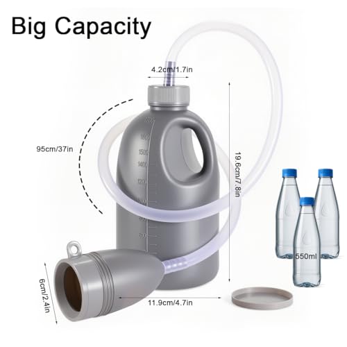 Urinals for Men Portable Male Urinal Bottle with Lid Spill Proof 37’’ Long Tube Thick Male Pee Bottles for Hospital Wheelchair Travel Use 58 oz