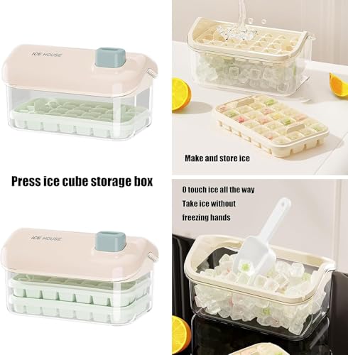 Image of Homecloud 2-Layer Ice Cube Tray with Sealed Lid & Storage Bin - 56 Cubes, BPA-Free, One-Click Release (Pink)