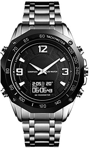 Lloow Convenientes Relojes Compás Silver Men Boy Reloj Electrónica Inoxidable Pulsera Recreación al Aire Libre Deportes Impermeable Reloj Decorativo Bracérestre SmartWatches 2021 Cover
