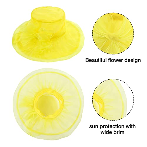 Women Girl Tea Party Fascinator Hat Vintage Church Funeral Cocktail Easter British Organza Veil Bowknot Fascinators Dress Hats Headpiece Summer Beach Cap Accessories (Yellow) #TOP3