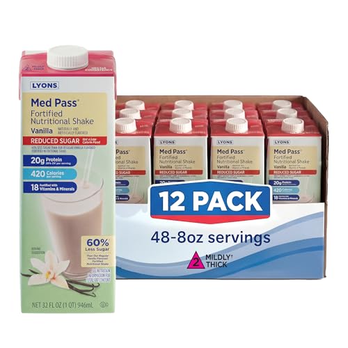MED PASS 2.0 Fortified Nutritional Shake Reduced Sugar Vanilla Flavor High-Protein Calorie-Forward Nutrition for Reduced Appetites Vitamin and Mineral Fortified 32 fl oz - 12 Pack