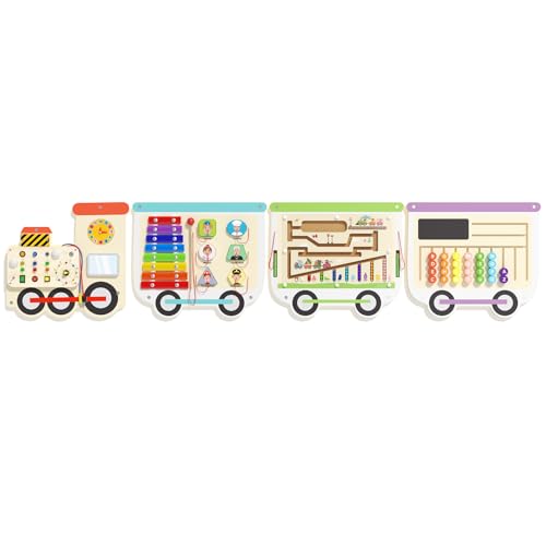 Image of Montessori Sensory Board - Electric Train Wooden Wall Busy Board, Toddler Learning Panel Wall-Mounted, Interactive Playroom Activity Gifts for Kid, Educational Toys for 3-6 Years (Colorful Train)