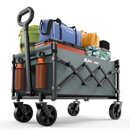 Collapsible Wagon with Wheels, 220 lbs Wagons Carts Foldable Wagon Cart with Flexible Handle, Lightweight Portable Folding Utility Grocery Shopping Cart for Grocery Sports Garden Camping, Gray