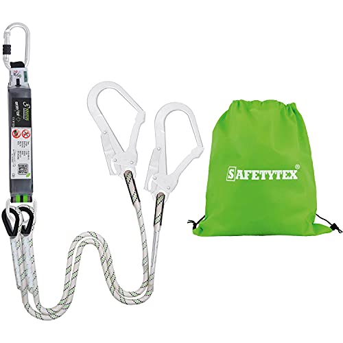 Safetytex Doppel Verbindungsmittel mit Bandfalldämpfer - für Auffanggurt/Haltegurt - Fallschutz 180 cm - Auffangseil Selbstsicherung - Absturzsicherung Höhenarbeit - Bauarbeiten Halteseil
