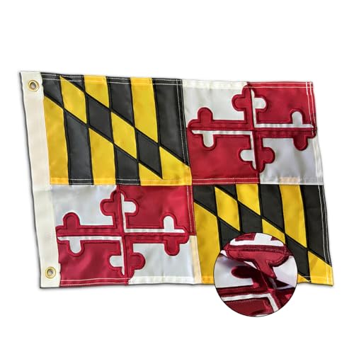 STREBAN Maryland State Flag 12x18 - Double Sided Embroidered Small MD Flag, Heavy Duty Polyester with Brass Grommets for Outdoor