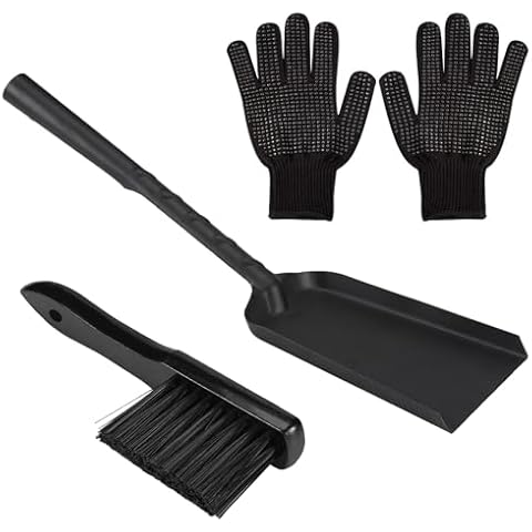 Heavy-duty Metal Fireplace Ash Shovel and Brush Set, Upgraded Coal Shovel and Hearth Brush Set, Large Fireplace Fire Pit Tools with Silicone Gloves for Wood Stove Hearth Cleaning Cover