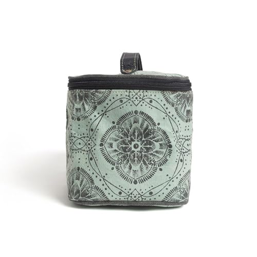 Myra Bag Makeup Bag for Women - Upcycled Western Canvas and Leather Cosmetic Toiletry Bag Tea3