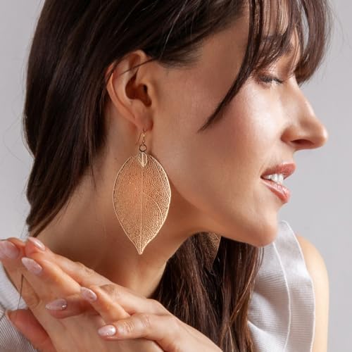 Humble Chic Big Filigree Leaf Earrings for Women - Lightweight Cutout Oversized Drop Dangles - Boho Silver Earrings for Women, Vintage-Style Dangling Drops in Large 3.5" Inch Long, Silver Tone Plated2