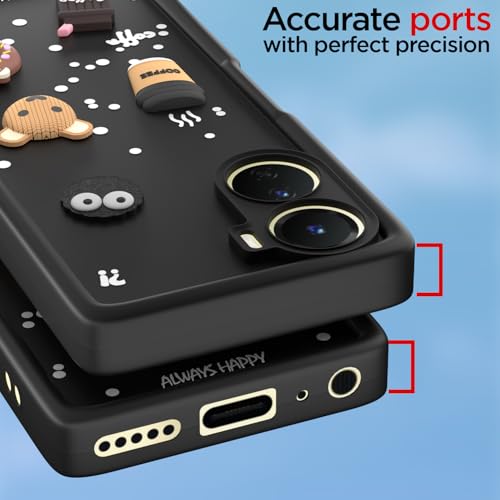 Image of Outlouders Back Cover for Vivo T2X / Y16 / Y56 5G | 3D Cartoon Bear Cute Fun Silicone Full Body Protection Bumper Case (Black)