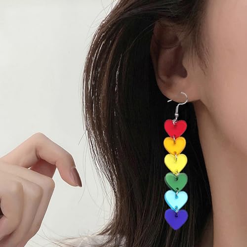2025 Pride Month Rainbow LGBT Pride Earrings for Gay Lesbian Bisexual Lightweight Acrylic Heart Love LGBTQ Dangle Earrings Jewelry Accessories4