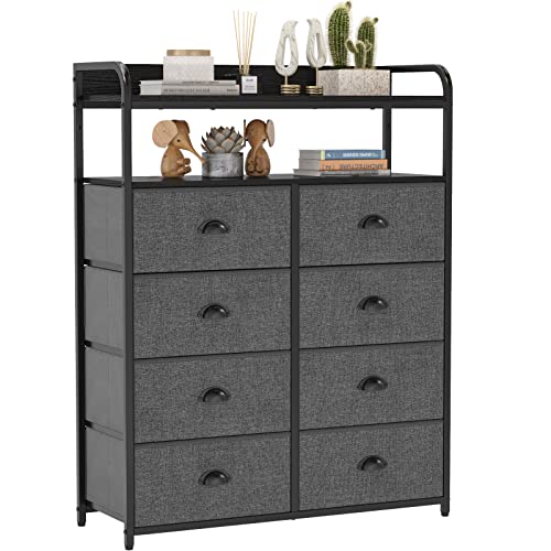 Furologee Dresser 8 Drawers with Double Shelf, Tall Storage Organizer Unit for Bedroom/Living Room/Entryway, Fabric Bins, Wooden Top Dark Grey Furologee Dresser 8 Drawers with Double Shelf, Tall Storage Organizer Unit for Bedroom/Living Room/Entryway, Fabric Bins, Wooden Top Dark Grey